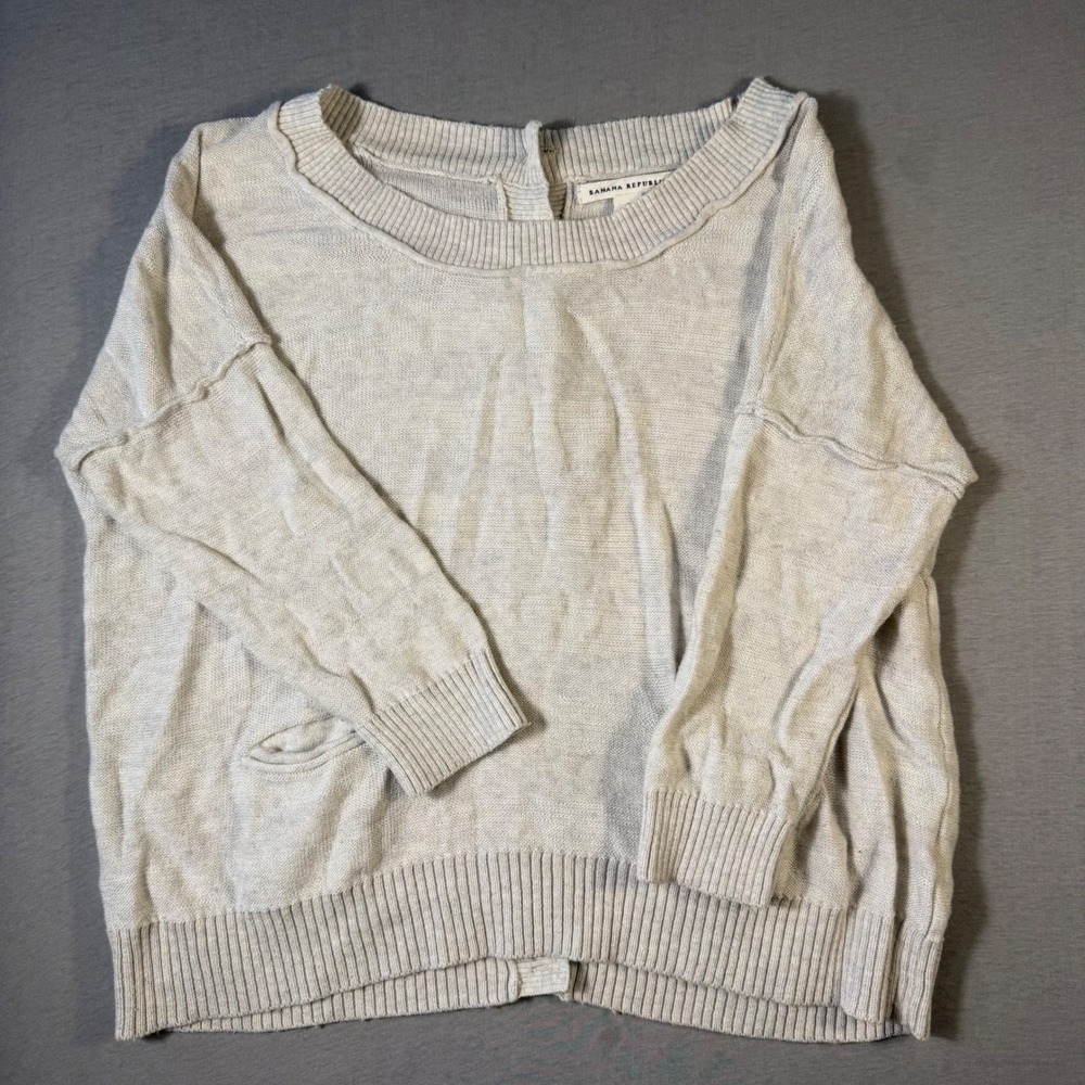 Banana Republic Womens Cotton Cashmere Button Back Sweater Beige Small